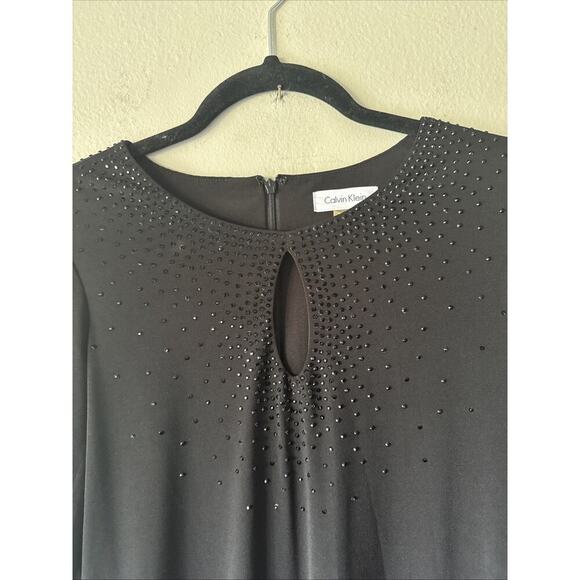 Calvin Klein Women’s Size 4 Black Beaded Evening Dress 3/4 Sleeve Keyhole Glam - Picture 2 of 8